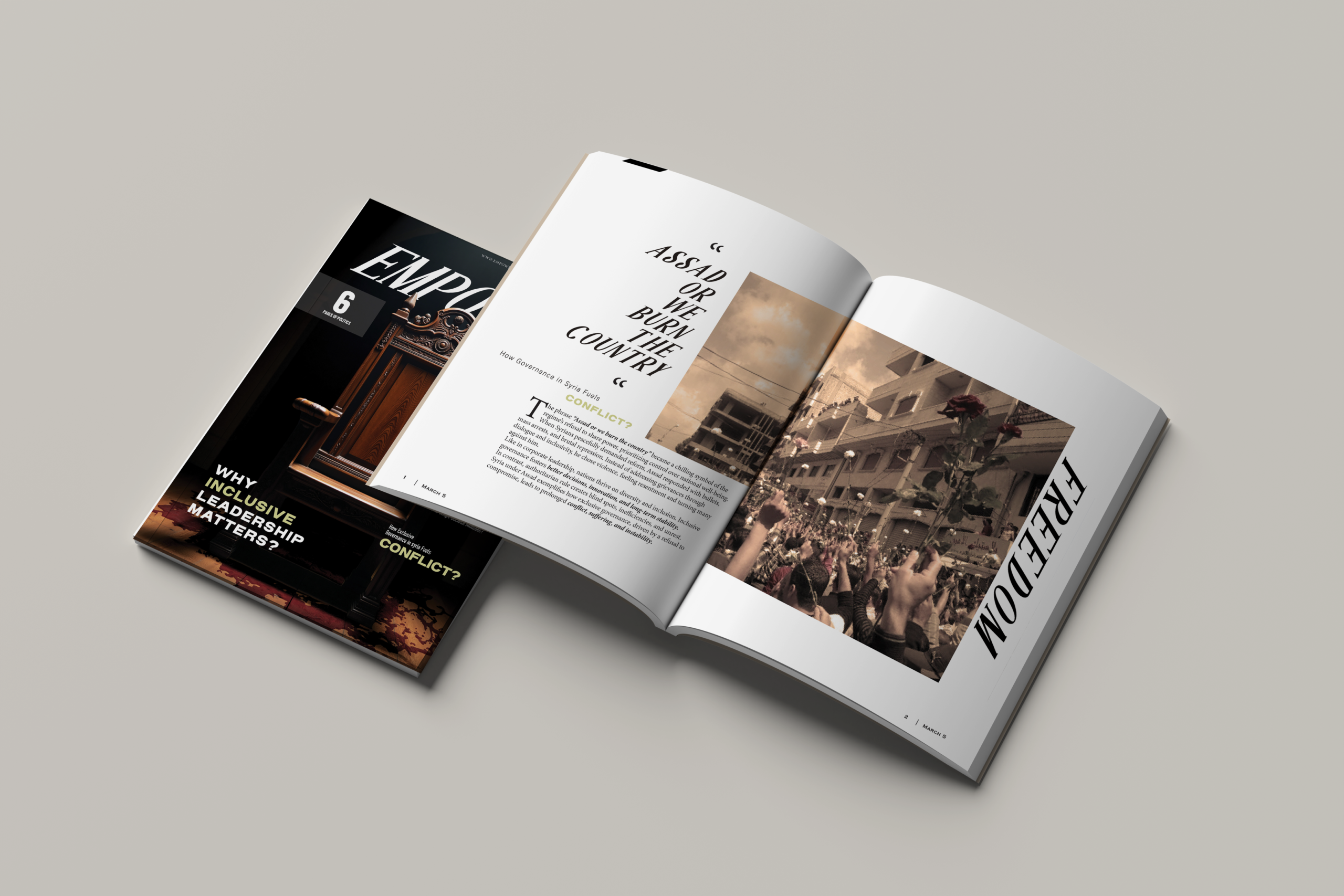 Empower magazine mockup with Freedom spread