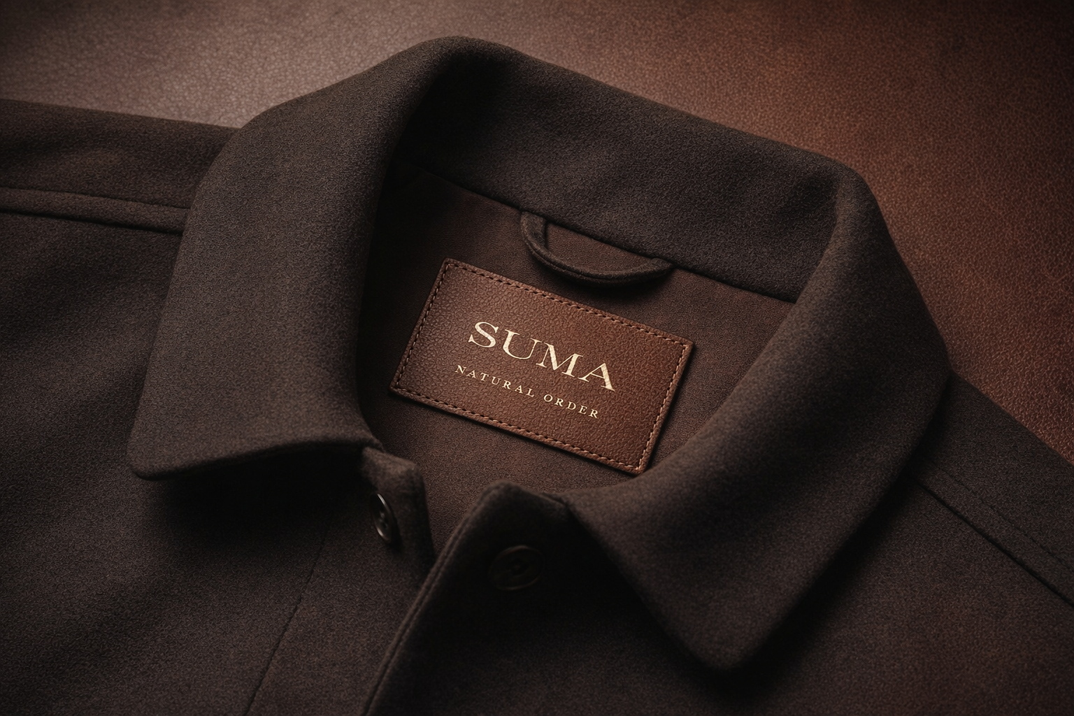 SUMA Natural Order label applied to dark tailored garment
