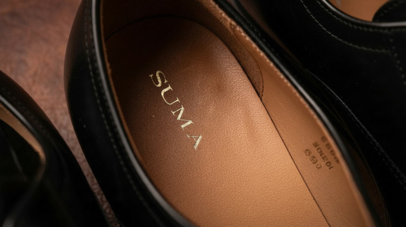 SUMA wordmark applied inside formal leather shoes