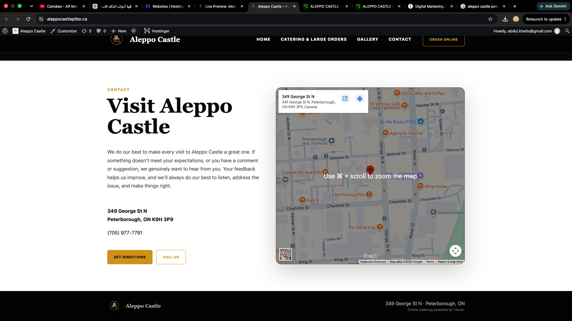 Aleppo Castle desktop contact and location section