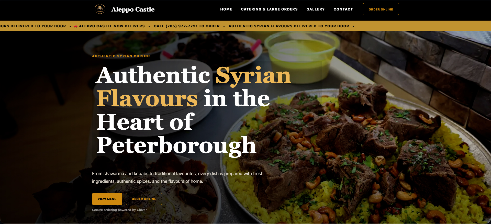 Aleppo Castle restaurant website desktop homepage