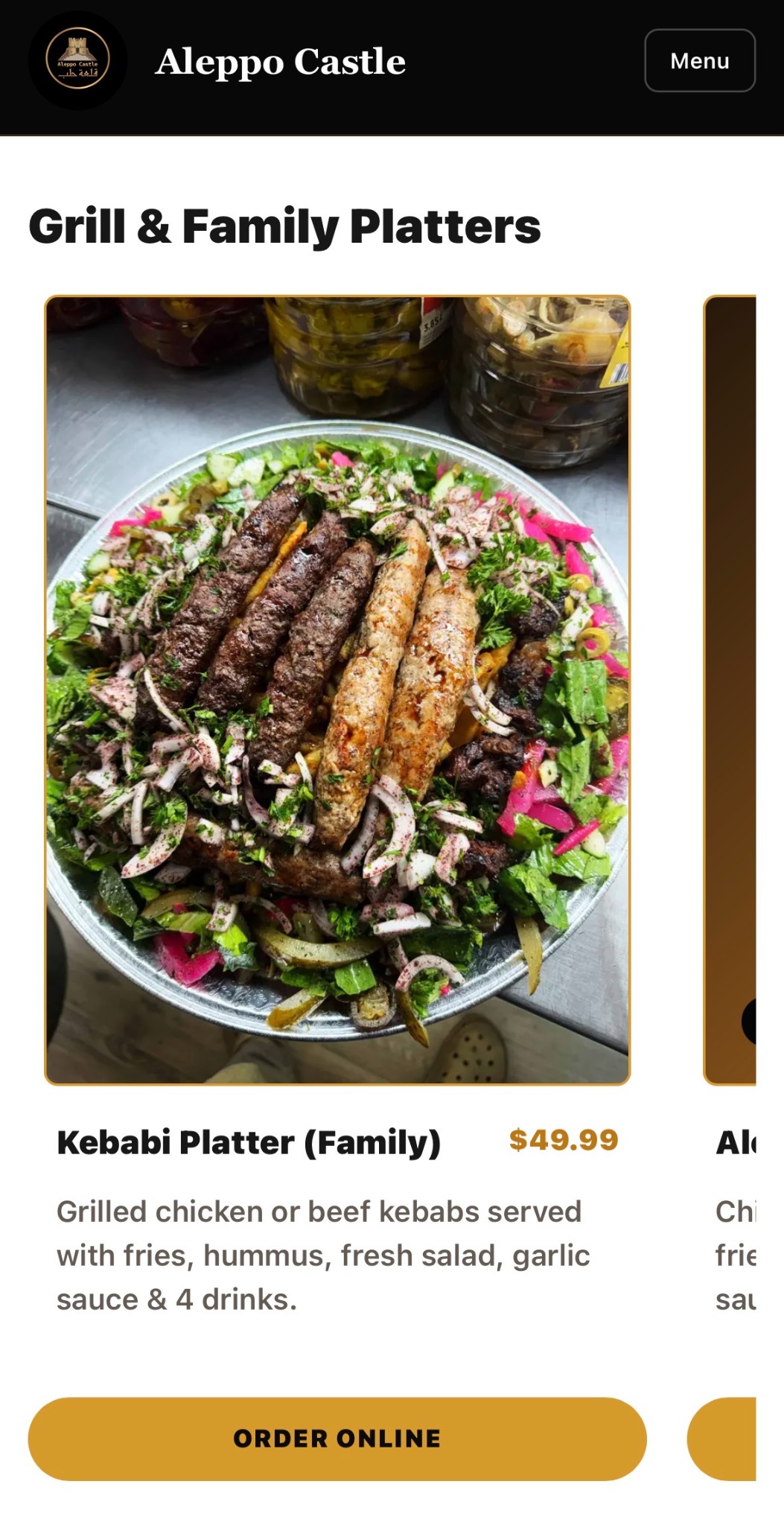 Aleppo Castle mobile menu section