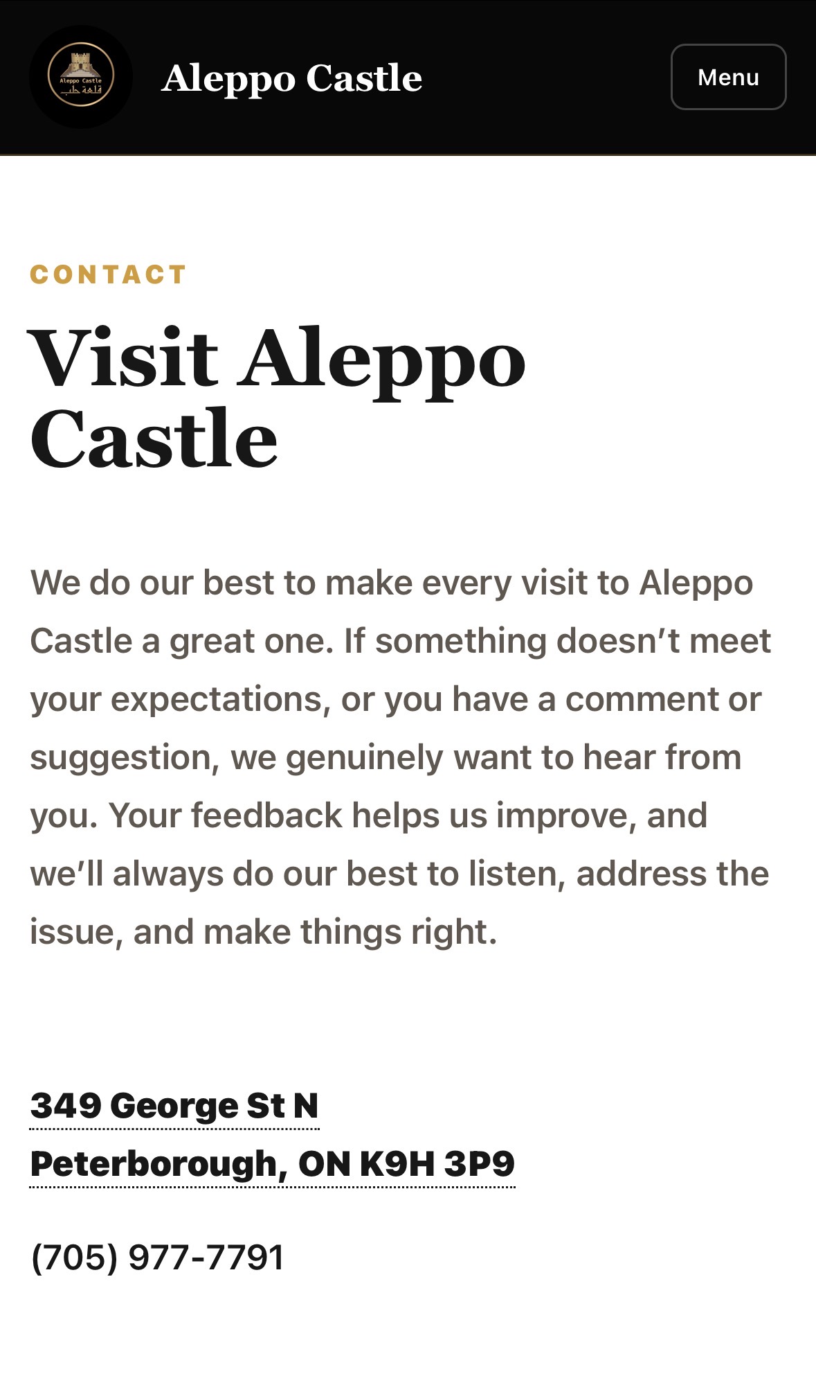 Aleppo Castle mobile contact section