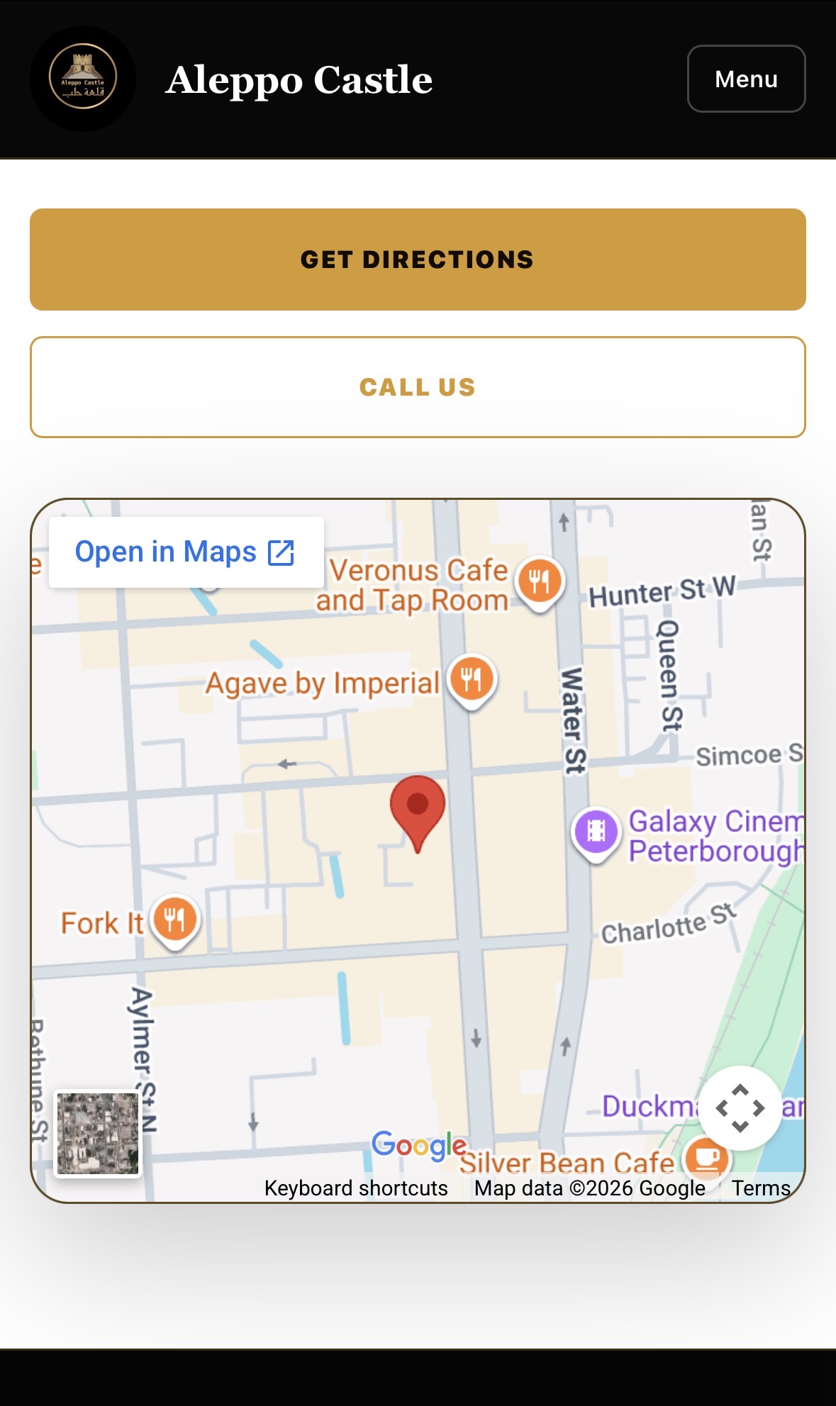 Aleppo Castle mobile map and directions section