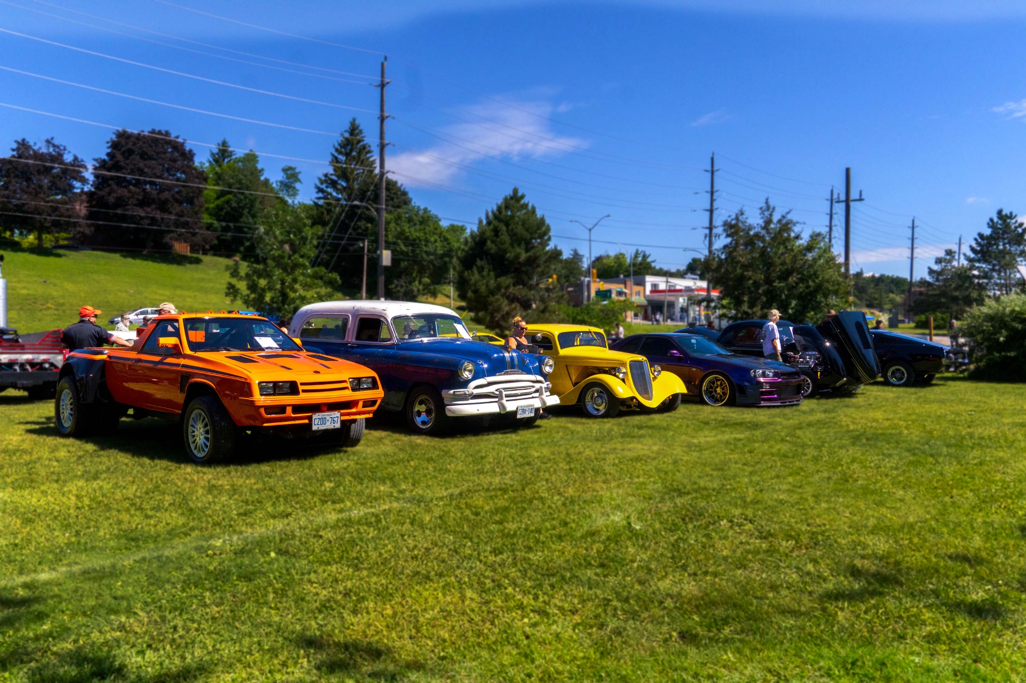 Lineup of colourful classic and custom cars at the Father’s Day Car Show