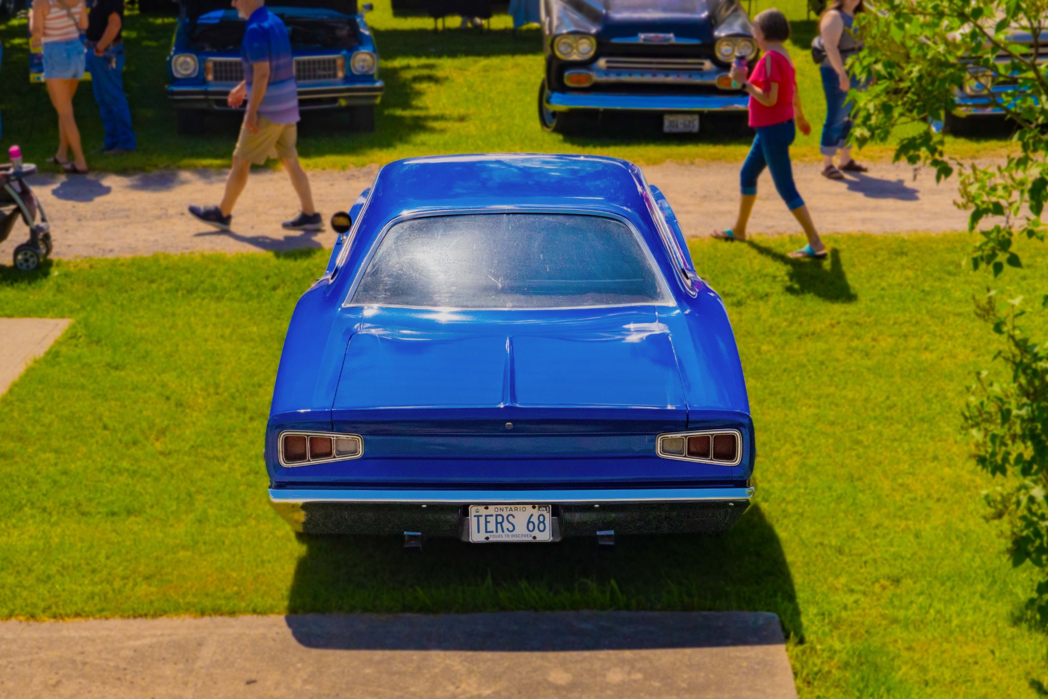 Blue classic car photographed from above at the Father’s Day Car Show