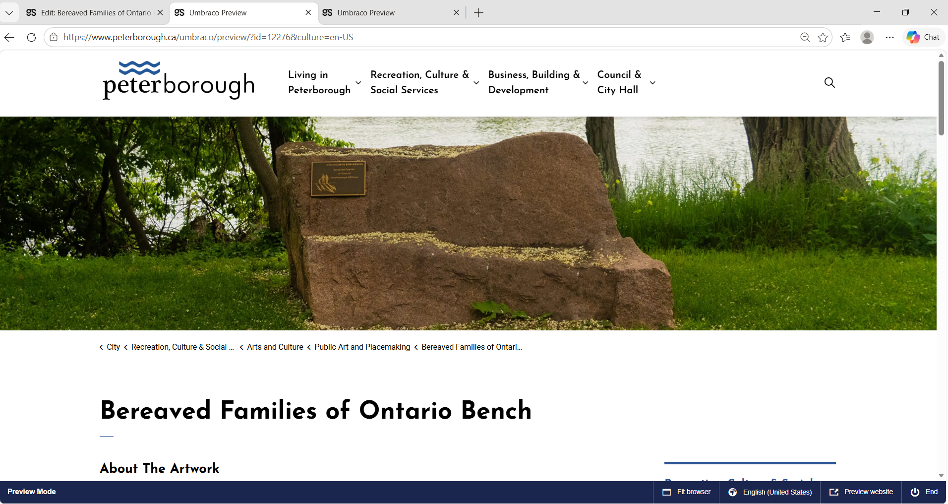 City of Peterborough public art webpage screenshot 5