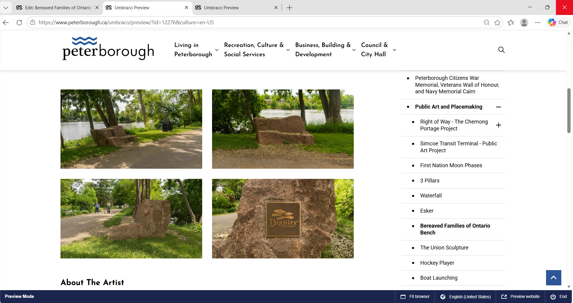 City of Peterborough public art webpage screenshot 6
