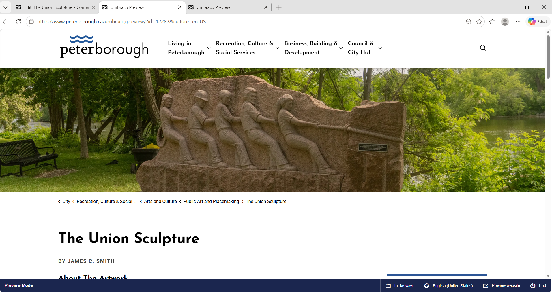 City of Peterborough public art webpage screenshot 7