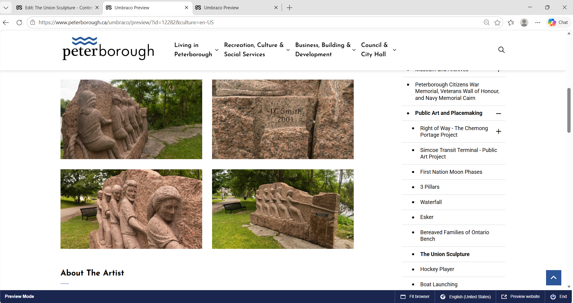 City of Peterborough public art webpage screenshot 8