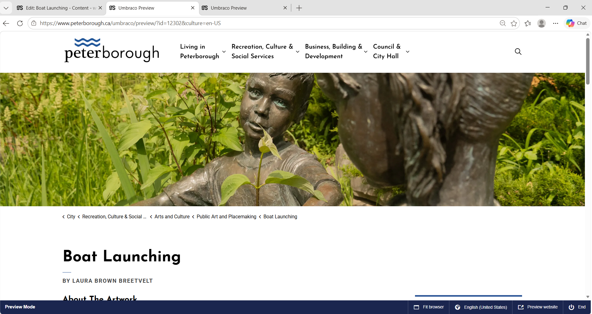 City of Peterborough public art webpage screenshot 9