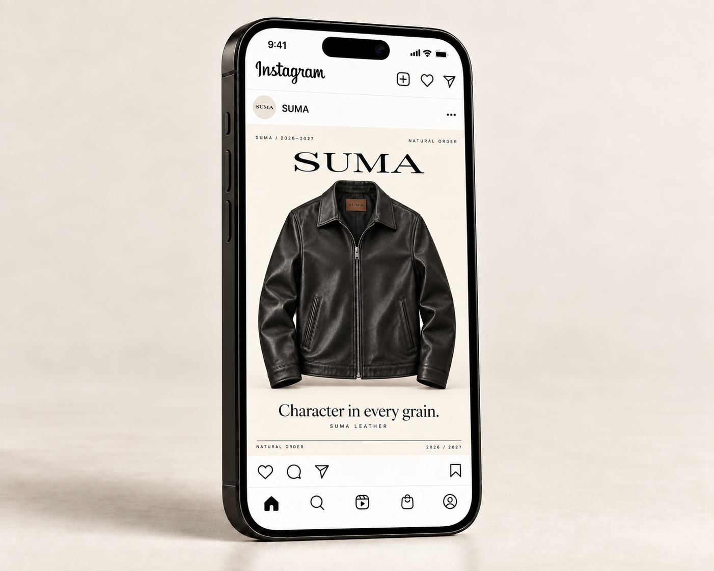 SUMA leather — mobile concept mockup