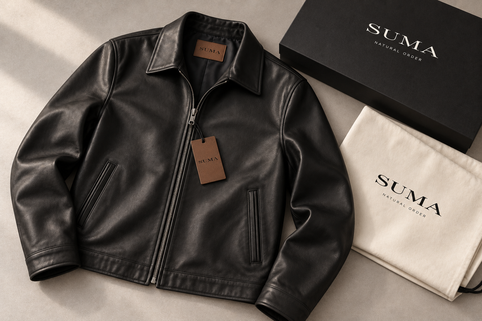 SUMA leather jacket concept mockup