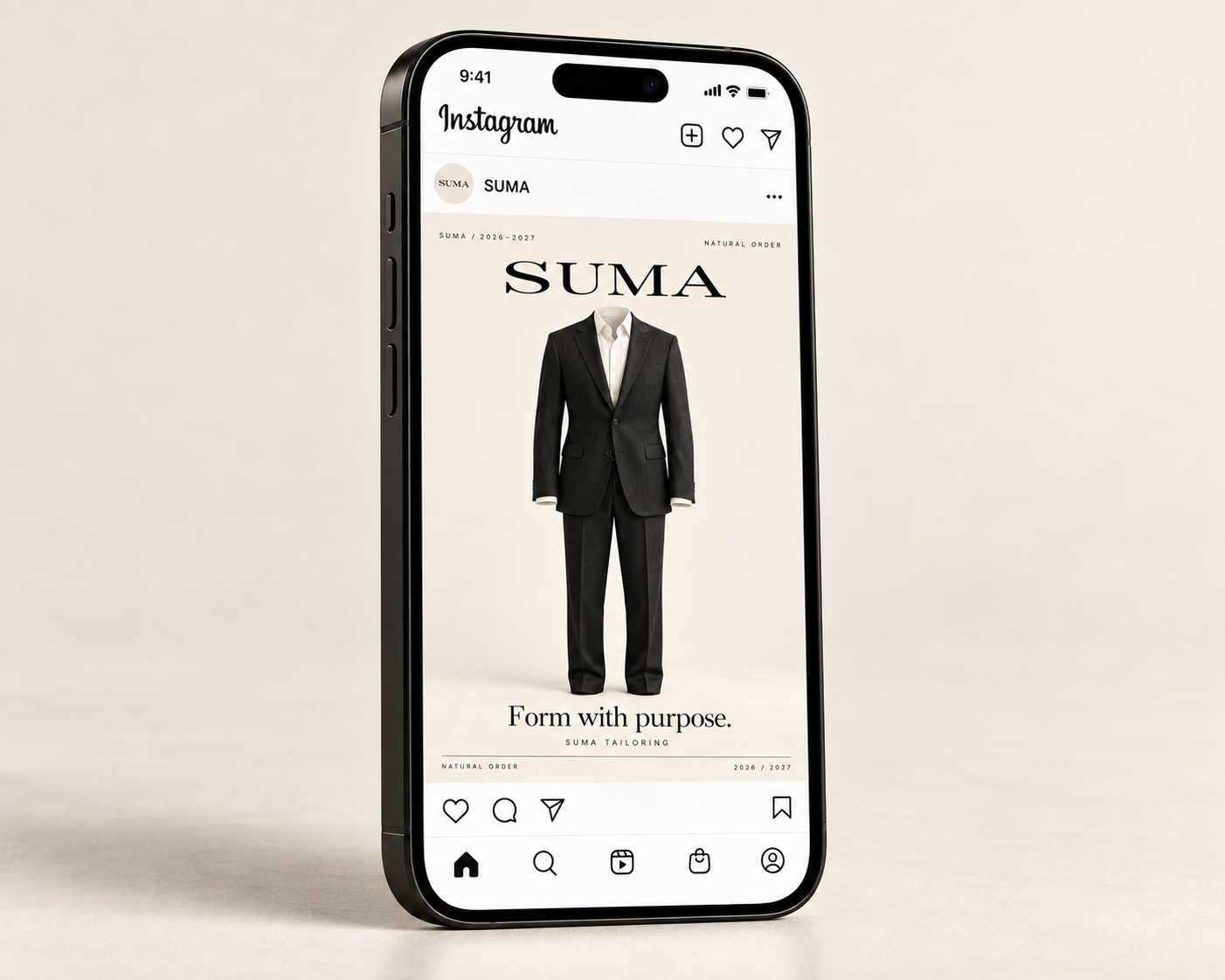 SUMA tailoring — mobile concept mockup
