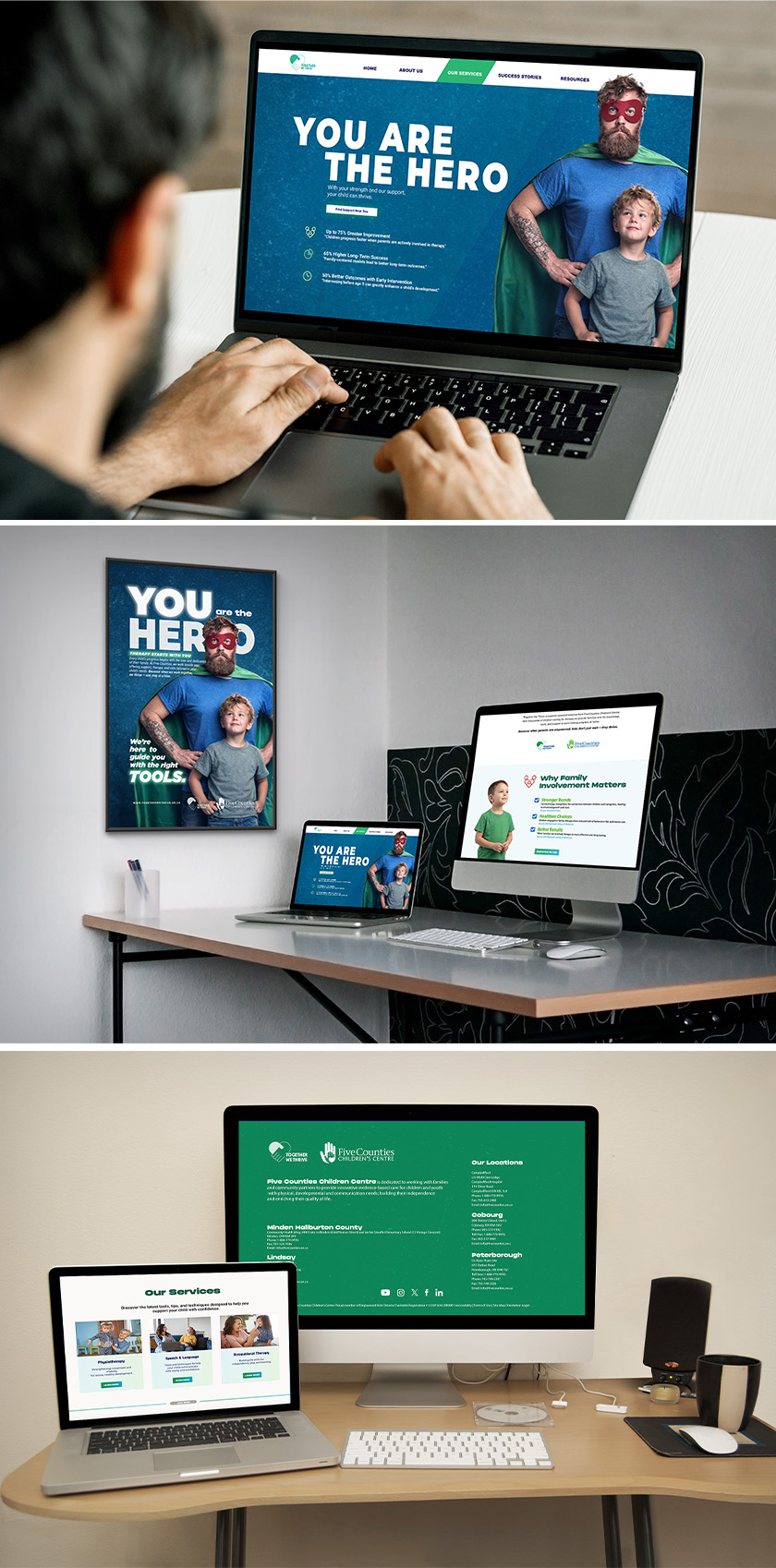 Together We Thrive website and campaign mockups